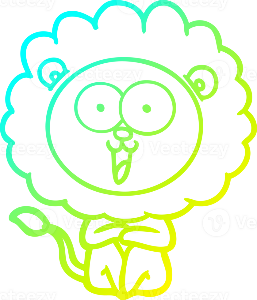 cold gradient line drawing happy cartoon lion png