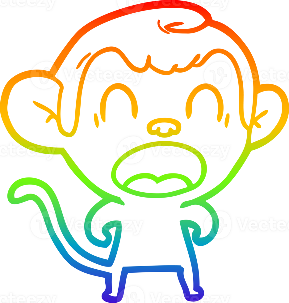 rainbow gradient line drawing shouting cartoon monkey png