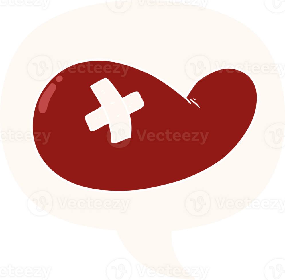 cartoon injured gall bladder and speech bubble in retro style png