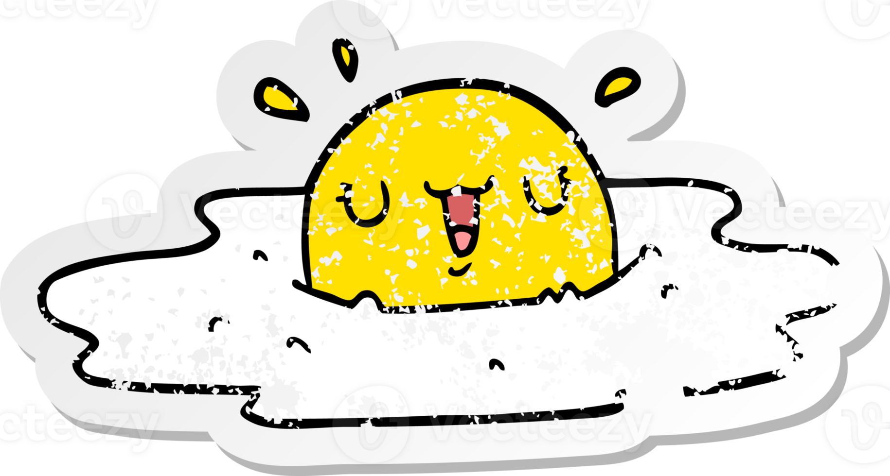 distressed sticker of a cartoon fried egg png