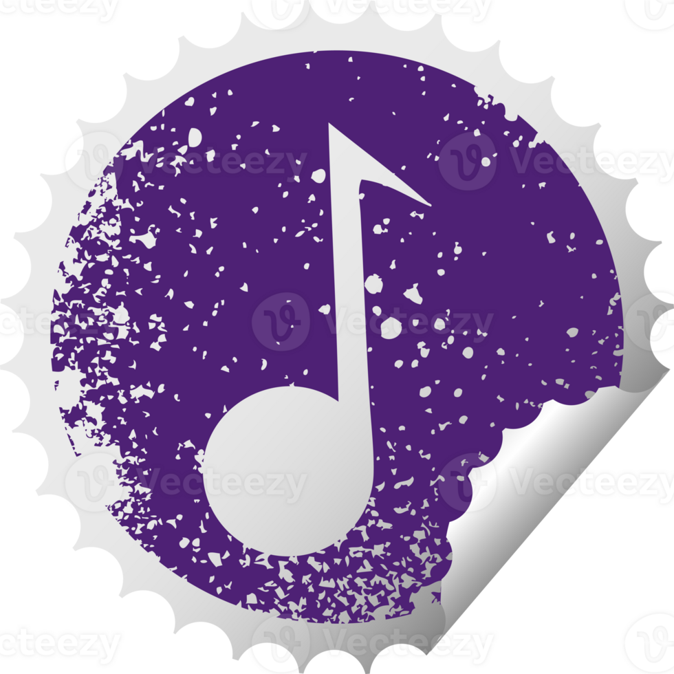 distressed circular peeling sticker symbol musical note png