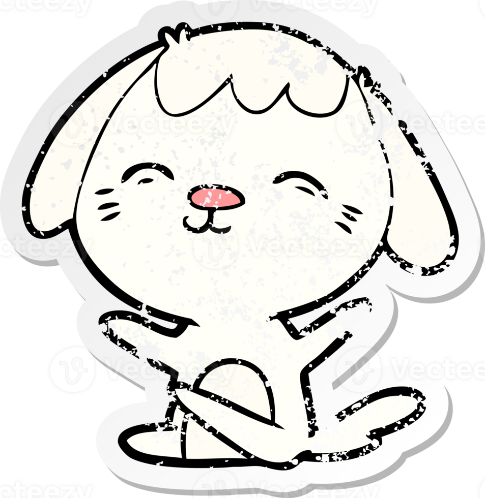 distressed sticker of a happy cartoon sitting dog png