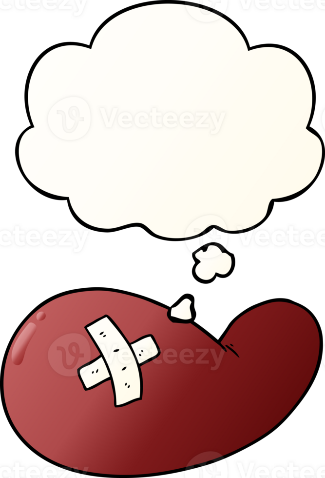 cartoon injured gall bladder and thought bubble in smooth gradient style png