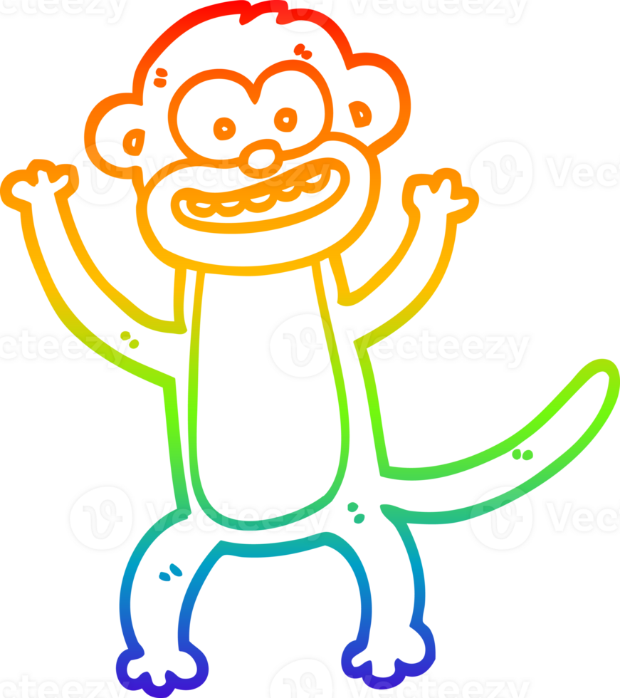 rainbow gradient line drawing cartoon monkey png