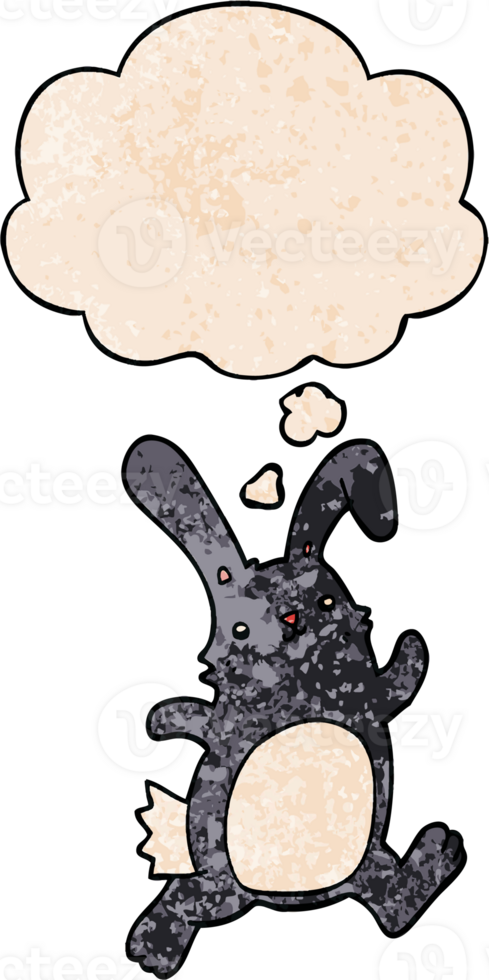 cartoon rabbit running and thought bubble in grunge texture pattern style png