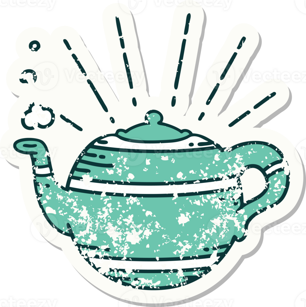 grunge sticker of tattoo style steaming teapot png