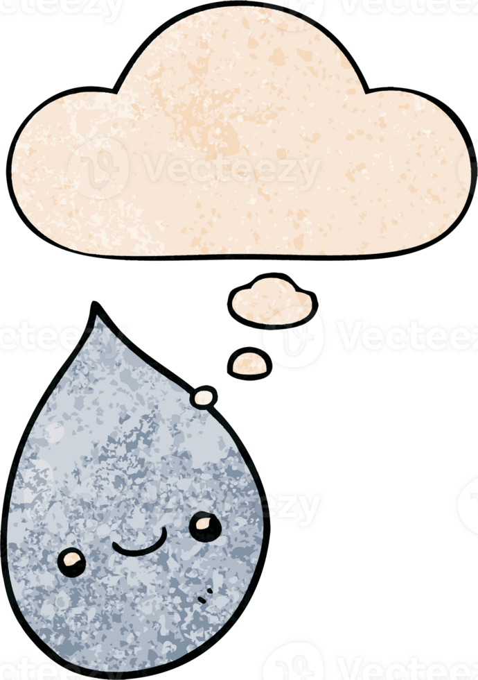 cartoon raindrop and thought bubble in grunge texture pattern style png