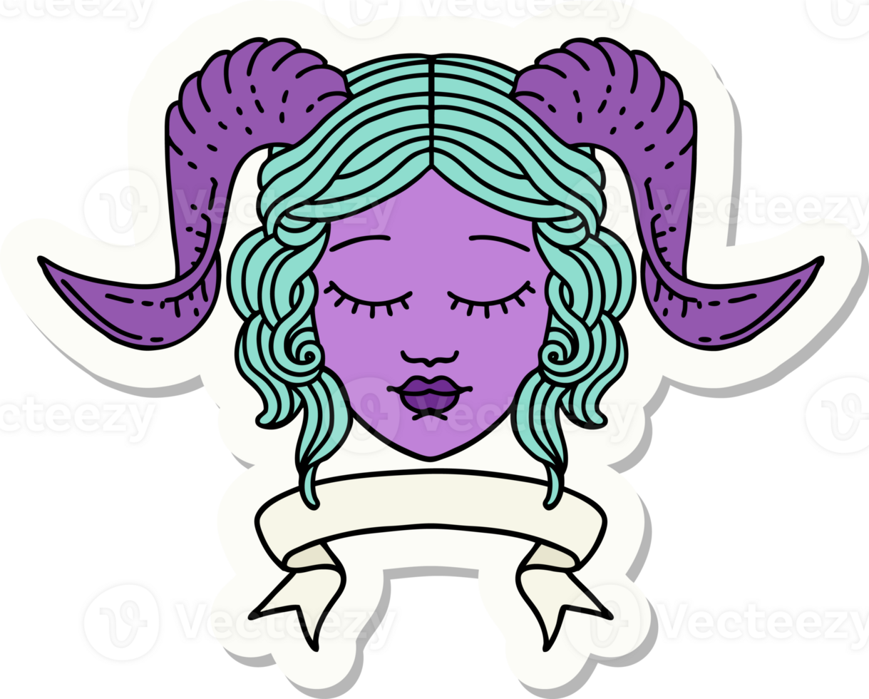 tiefling character face with scroll banner sticker png
