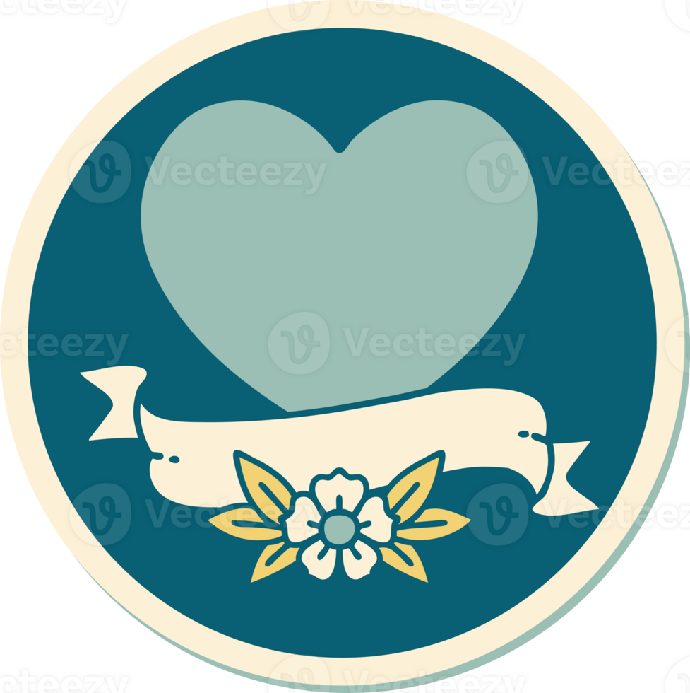 tattoo style sticker of a heart and banner png