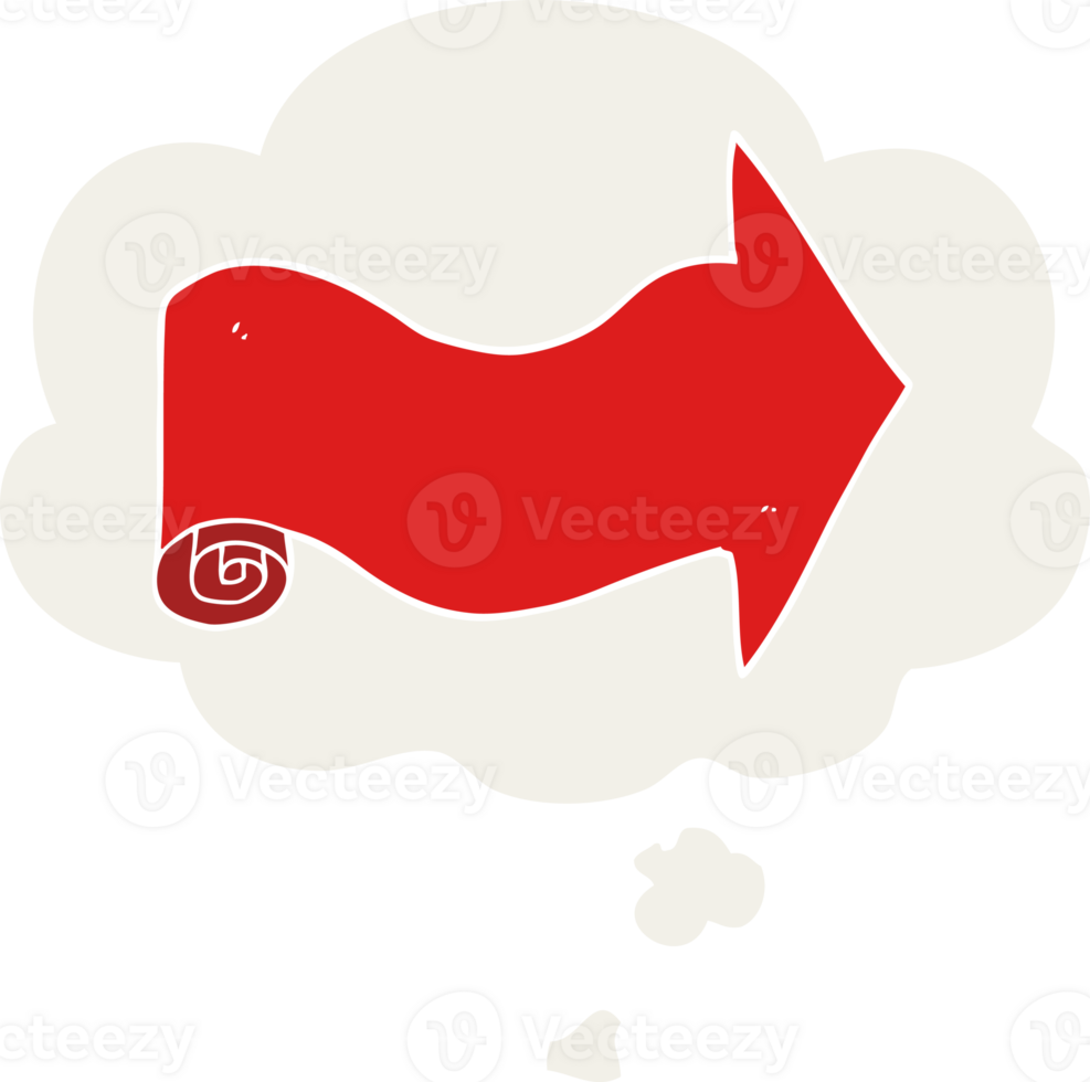 cartoon pointing arrow and thought bubble in retro style png