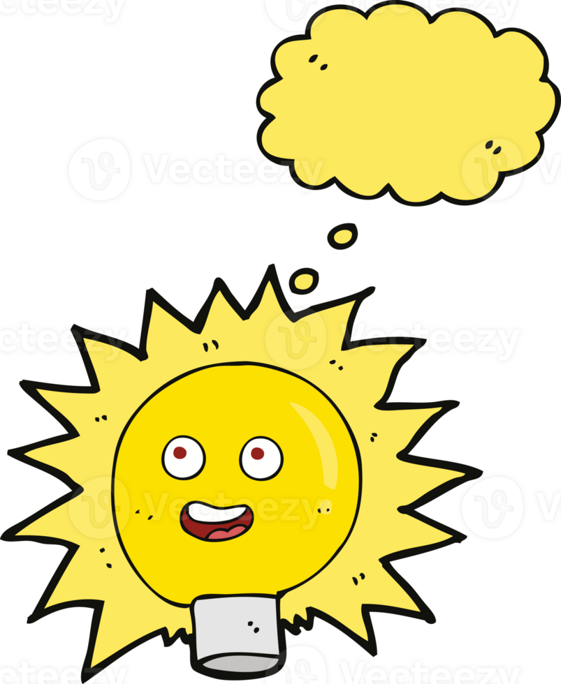 cartoon electric light bulb with thought bubble png