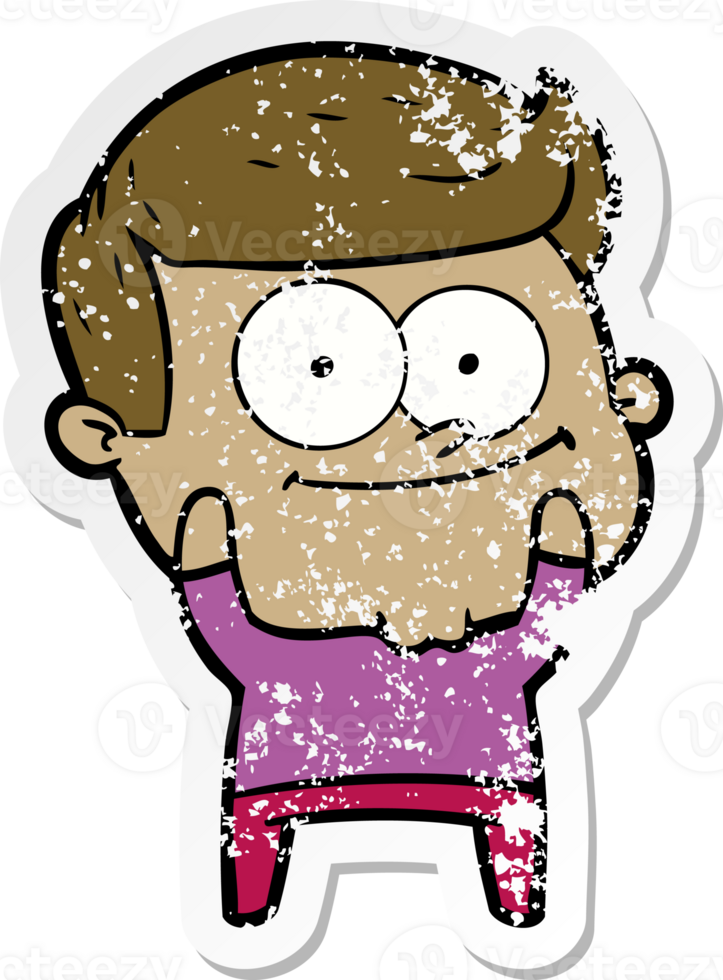 distressed sticker of a cartoon happy man png