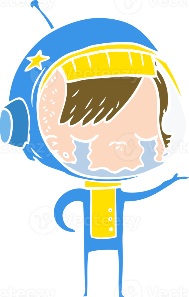 flat color style cartoon crying astronaut girl png