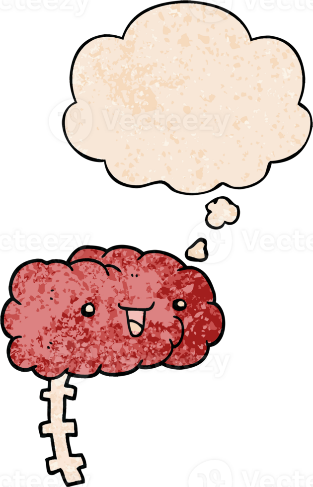 happy cartoon brain and thought bubble in grunge texture pattern style png