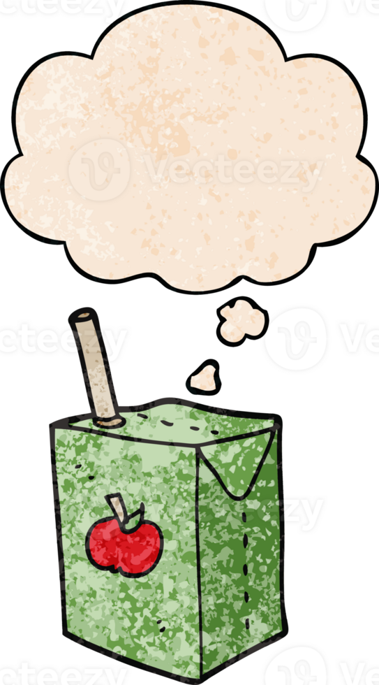 cartoon apple juice box and thought bubble in grunge texture pattern style png