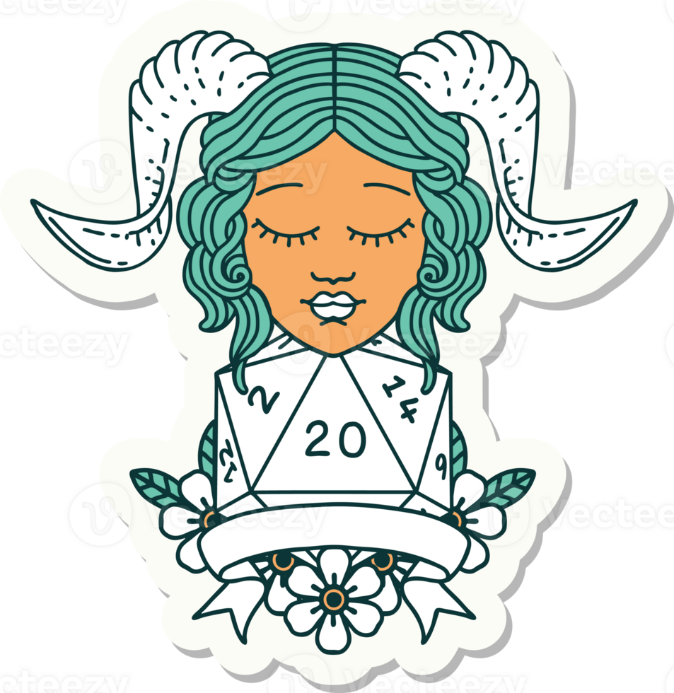 tiefling with natural 20 D20 roll sticker png