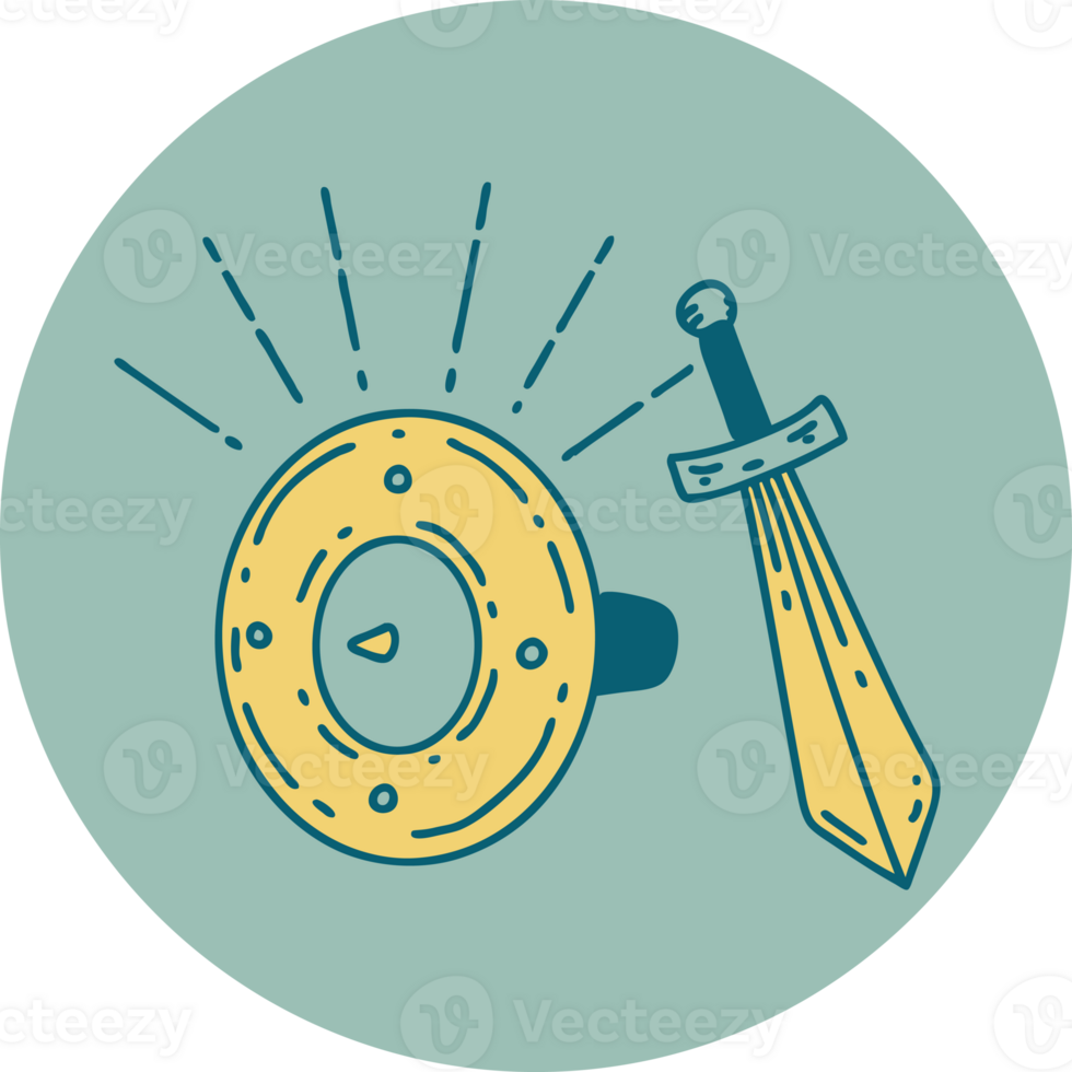icon of tattoo style shield and sword png
