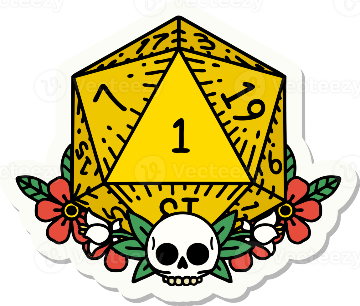 natural one dice roll with floral elements sticker png