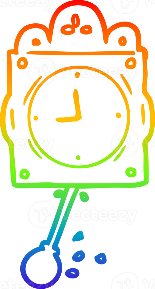 rainbow gradient line drawing ticking clock with pendulum png