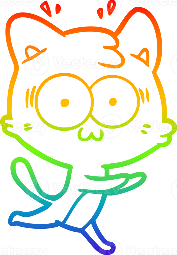 rainbow gradient line drawing cartoon surprised cat running png