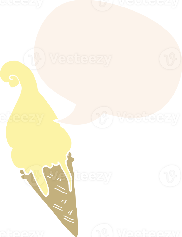 cartoon ice cream and speech bubble in retro style png