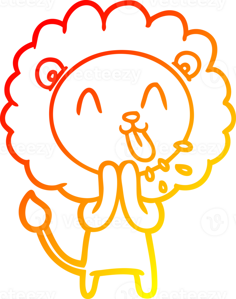 warm gradient line drawing happy cartoon lion png