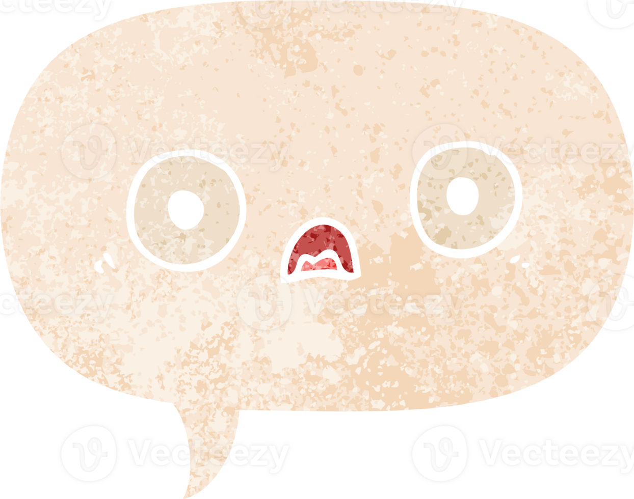 cute cartoon face and speech bubble in retro textured style png