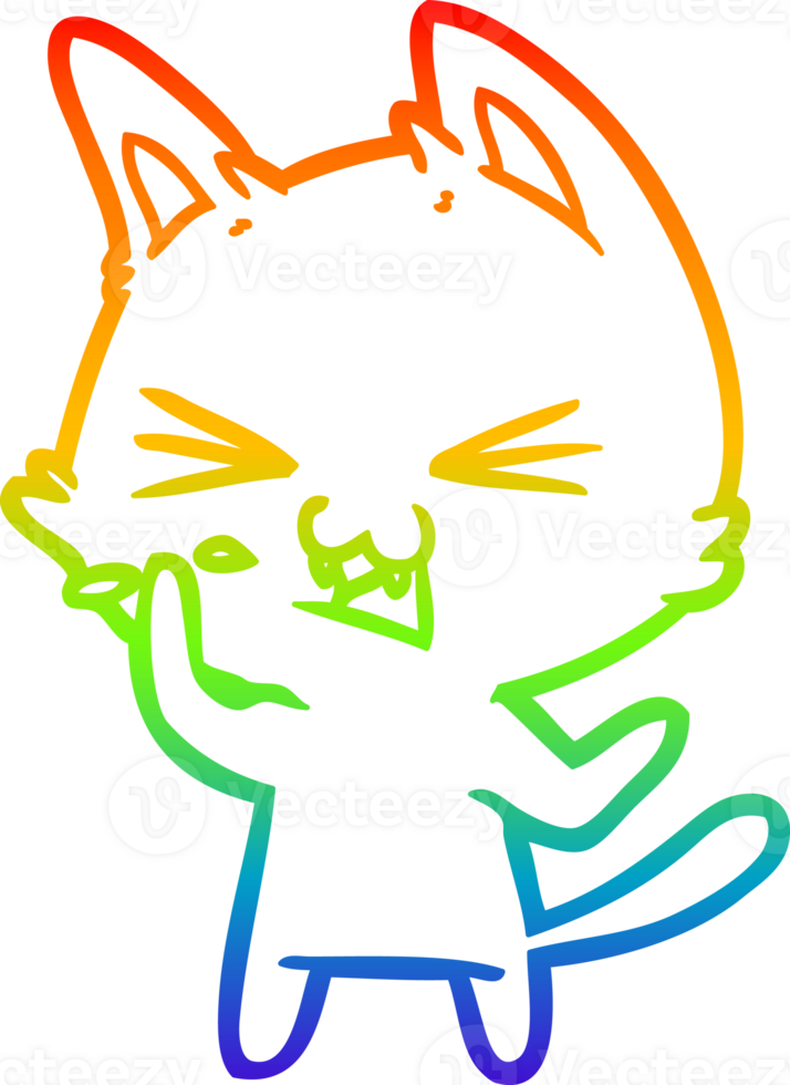 rainbow gradient line drawing cartoon cat hissing png