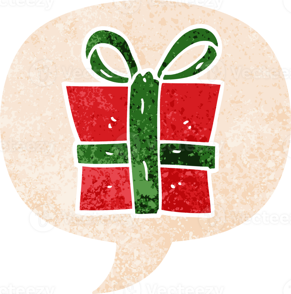 cartoon gift and speech bubble in retro textured style png
