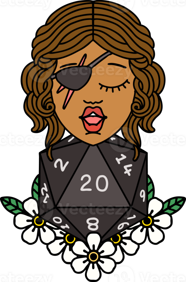 human rogue with natural twenty dice roll illustration png