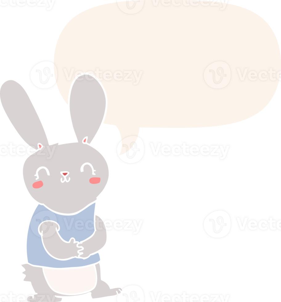 cute cartoon rabbit and speech bubble in retro style png