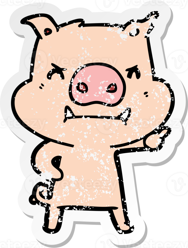 distressed sticker of a angry cartoon pig png
