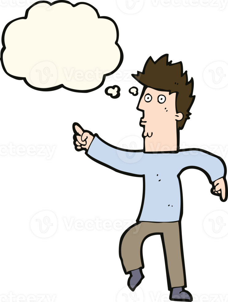 cartoon worried man pointing with thought bubble png