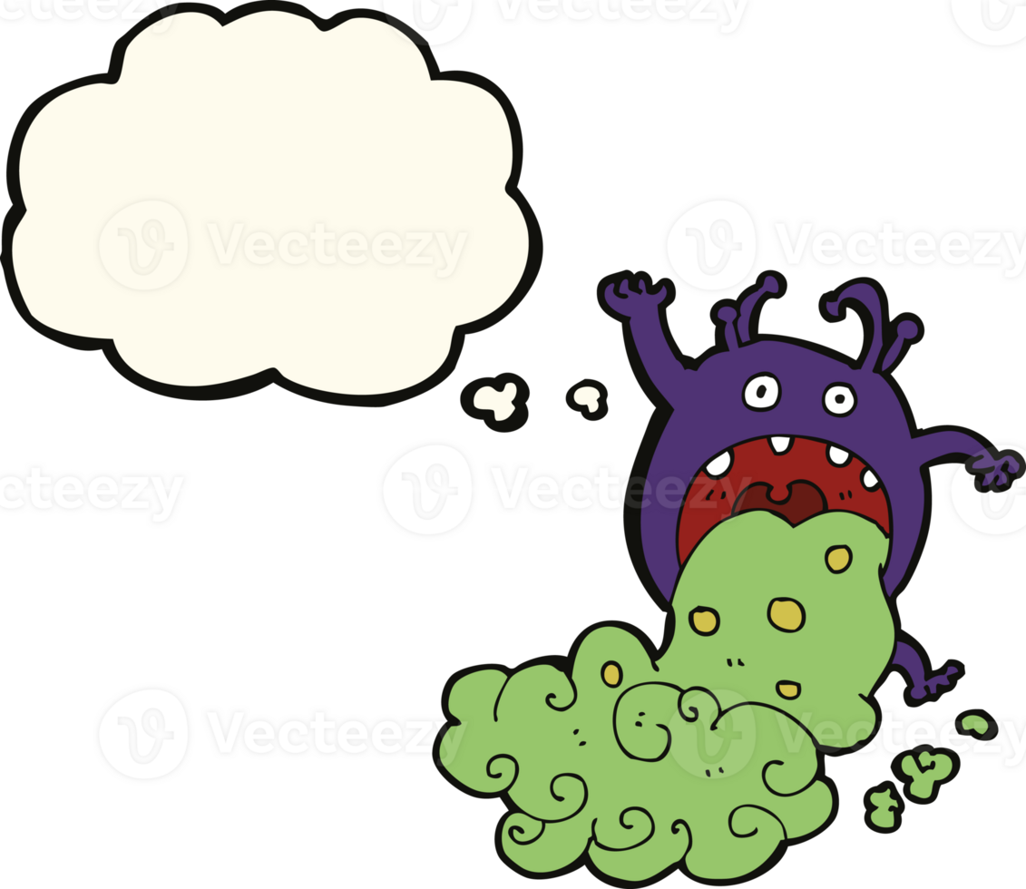 cartoon gross monster being sick with thought bubble png