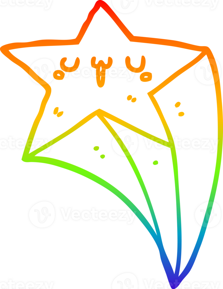 rainbow gradient line drawing cartoon shooting star png