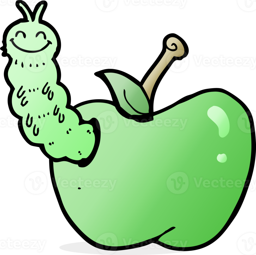 cartoon bug eating apple png