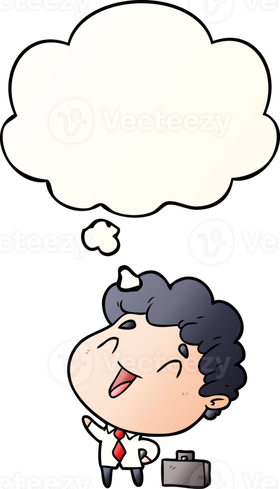 cartoon businessman and thought bubble in smooth gradient style png