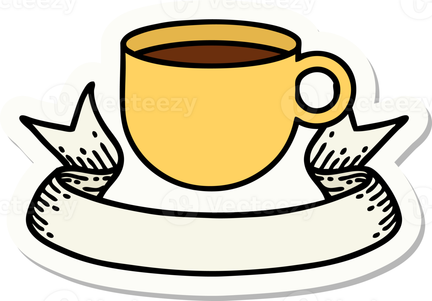 tattoo sticker with banner of cup of coffee png