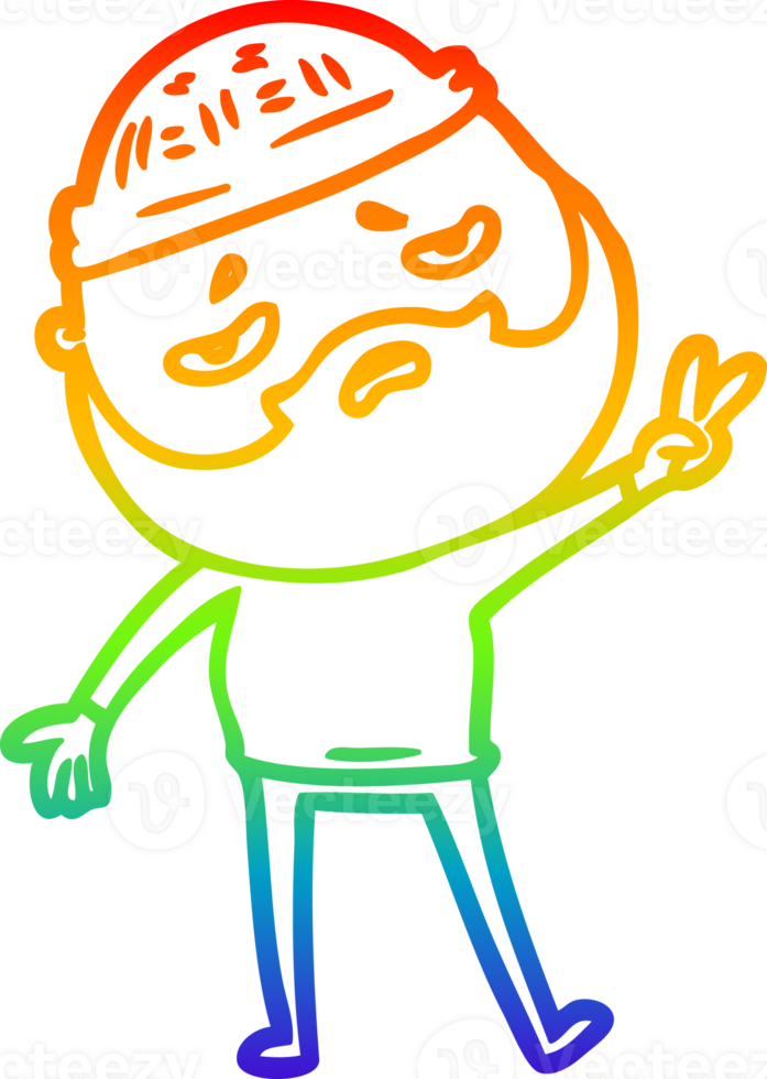 rainbow gradient line drawing cartoon worried man with beard png