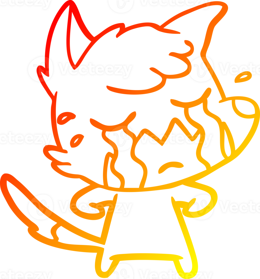 warm gradient line drawing crying fox cartoon png