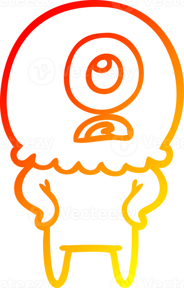 warm gradient line drawing cartoon cyclops alien spaceman png