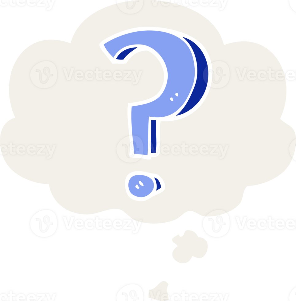 cartoon question mark and thought bubble in retro style png
