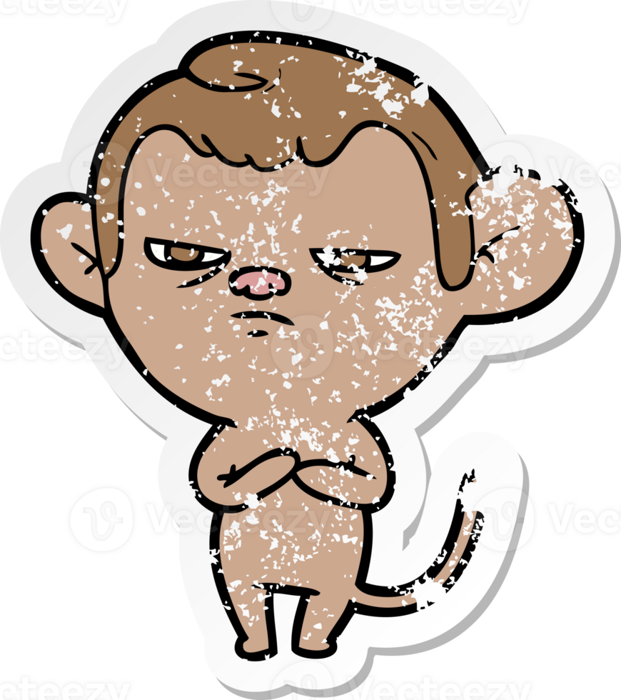 distressed sticker of a cartoon monkey png
