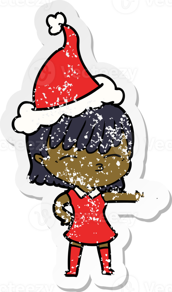 distressed sticker cartoon of a woman wearing santa hat png