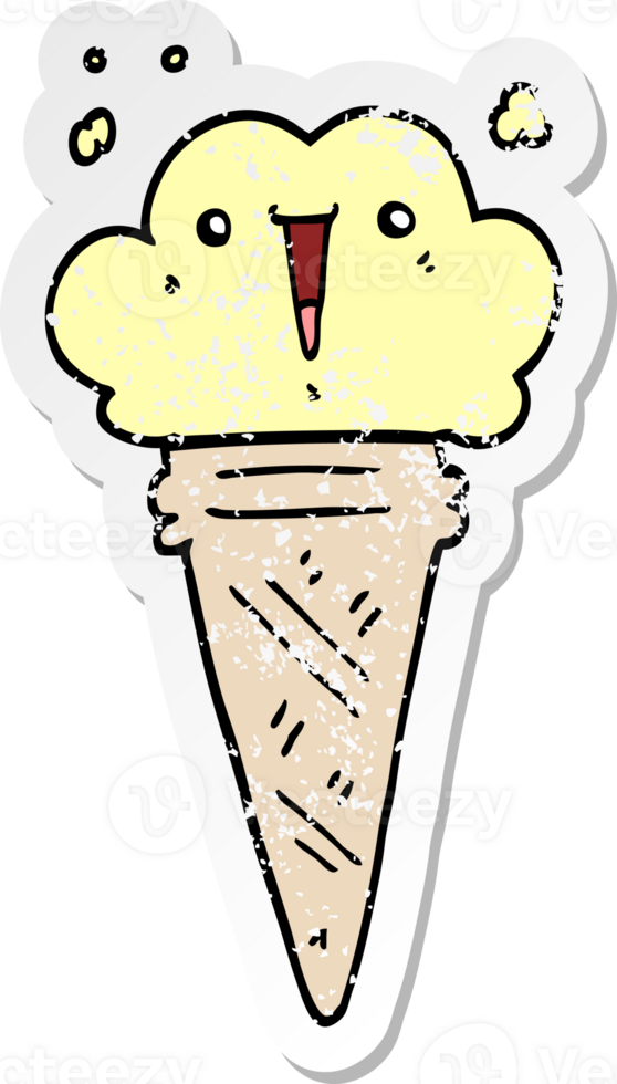 distressed sticker of a cartoon ice cream with face png