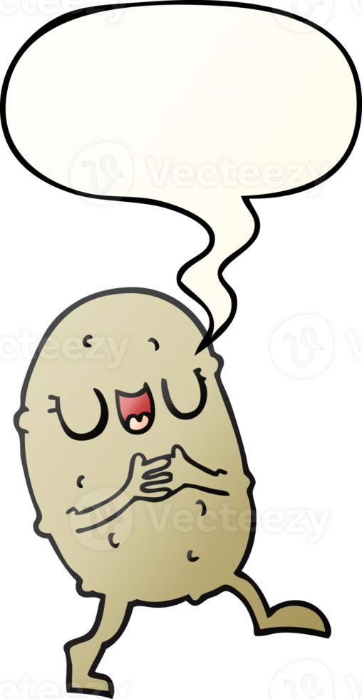 cartoon happy potato and speech bubble in smooth gradient style png