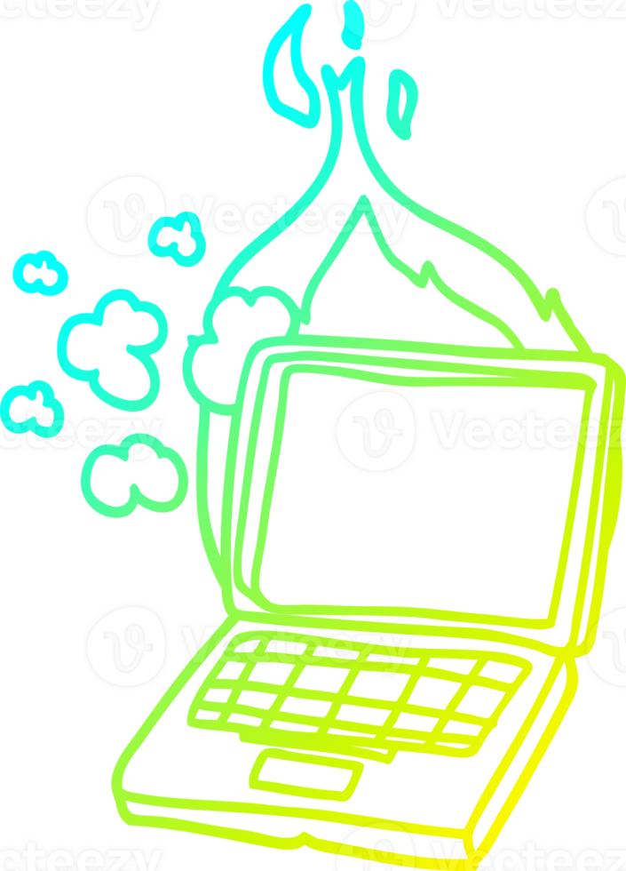 cold gradient line drawing cartoon broken laptop computer png