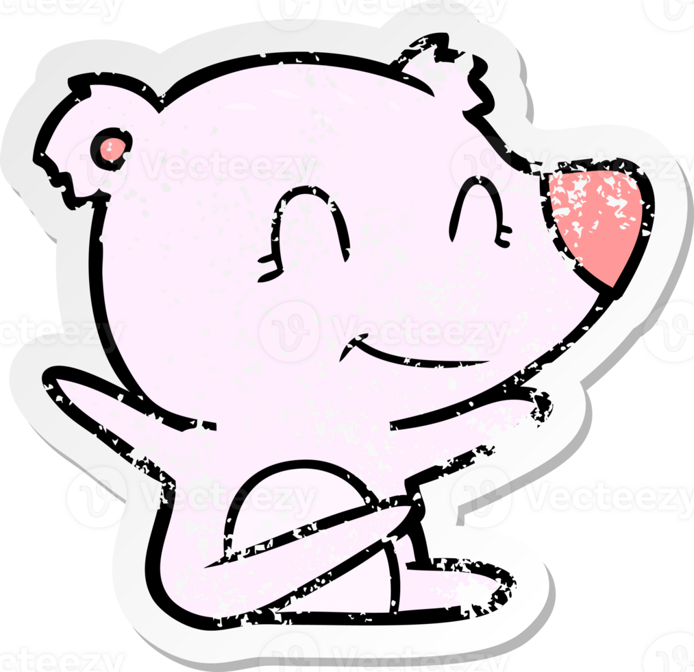 distressed sticker of a smiling bear cartoon png