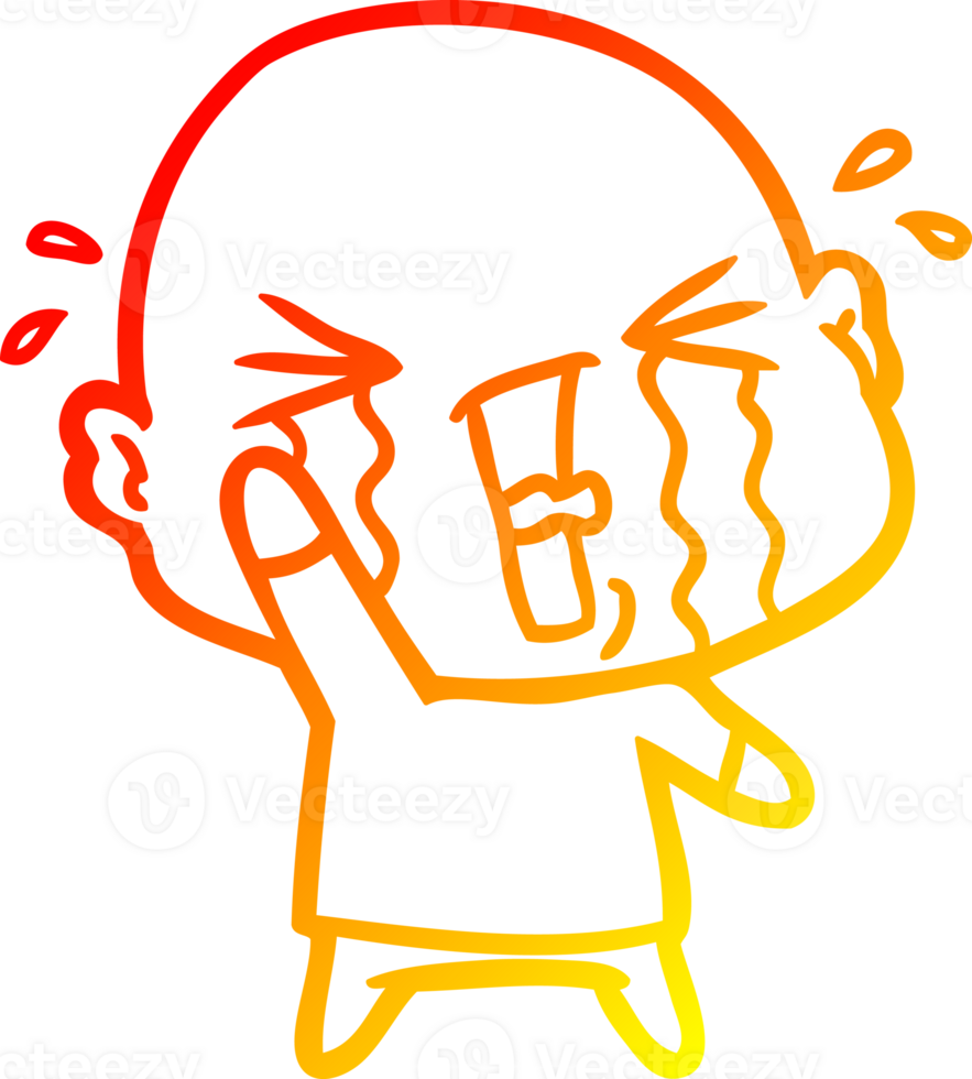 warm gradient line drawing cartoon crying bald man png