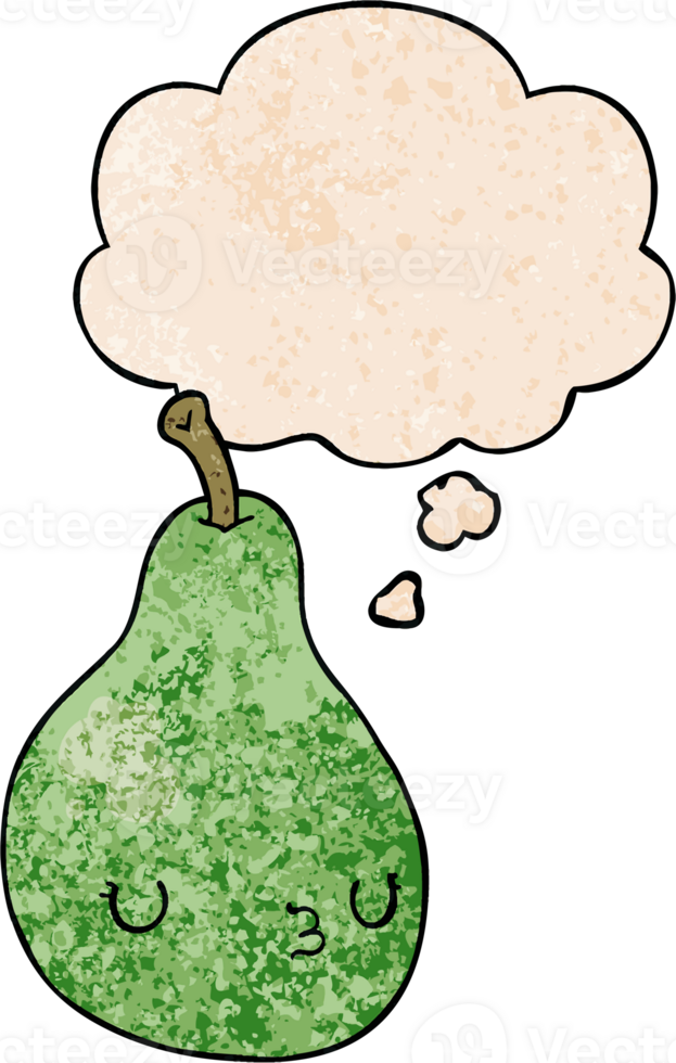 cartoon pear and thought bubble in grunge texture pattern style png